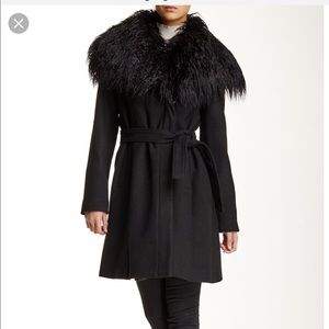 Vince Camuto Womens Wool Coat with Faux Fur Collar